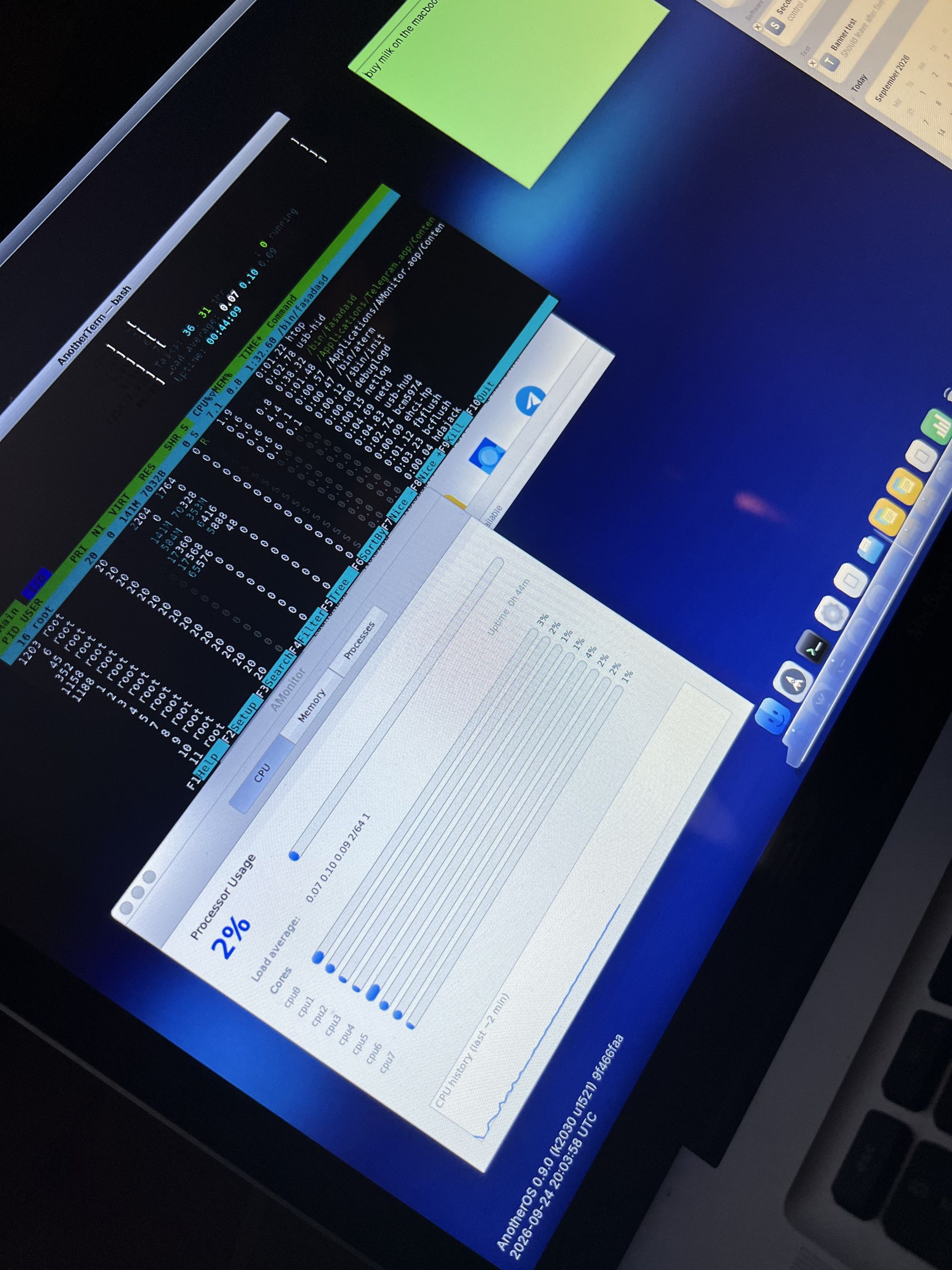 The Fasadas desktop running on AnotherOS