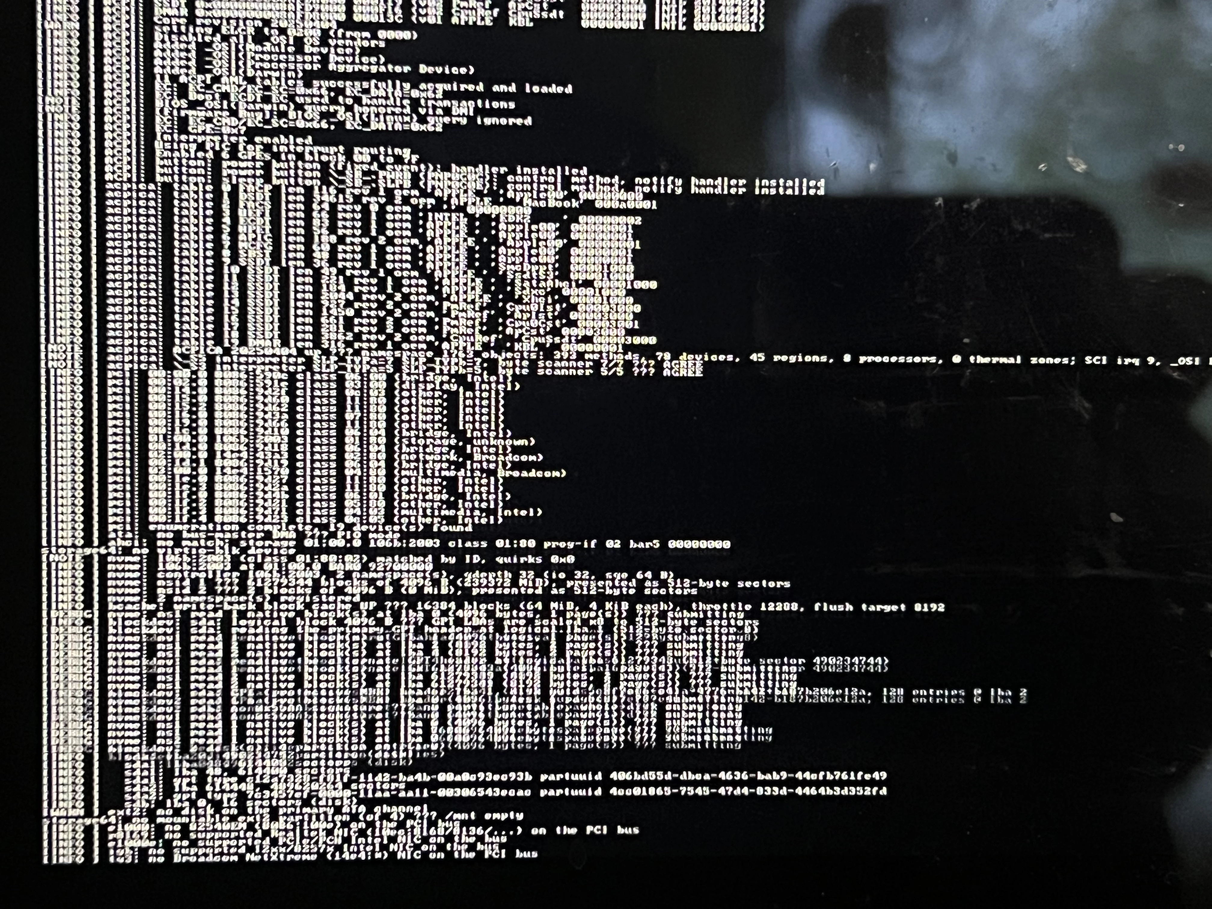 early boot text on the MacBook screen