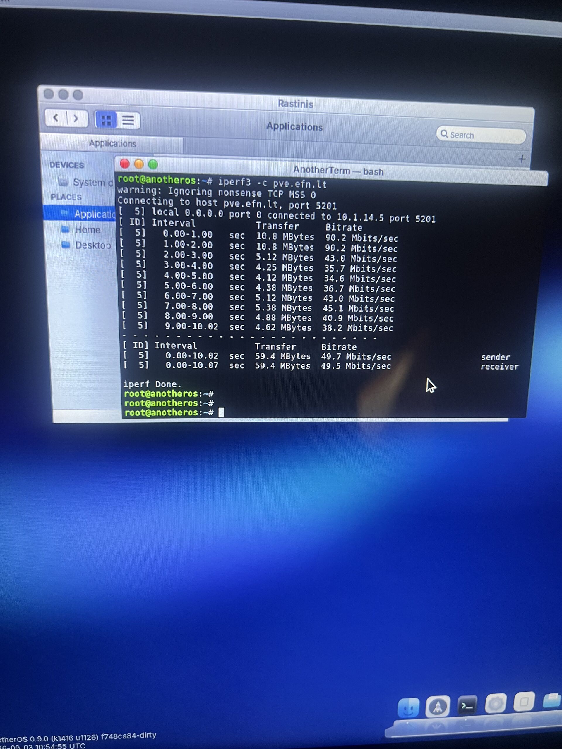 iperf3 over the real stack